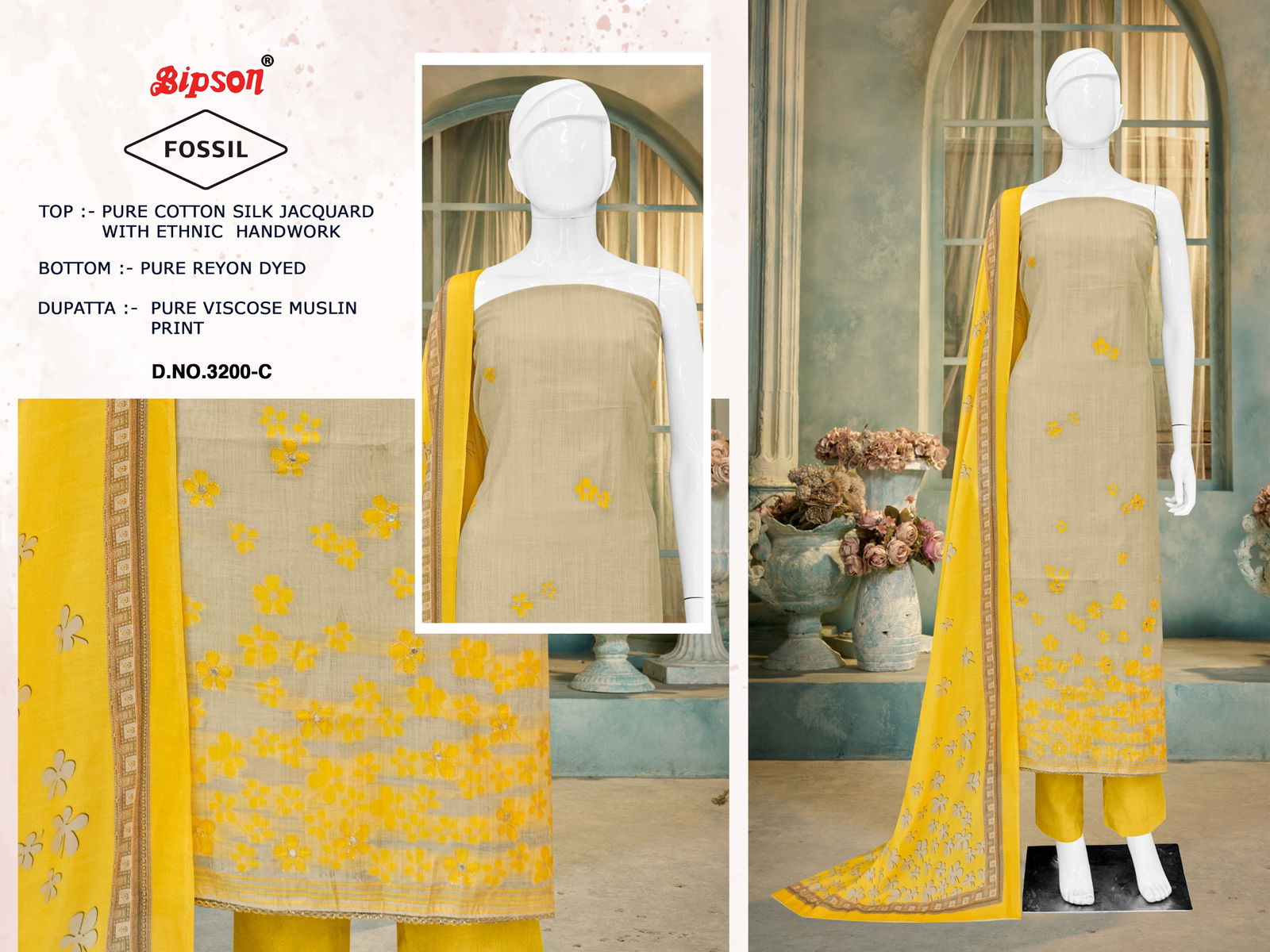 Fossil 3200 By Bipson Cotton Silk Dress Material Wholesalers In Delhi
